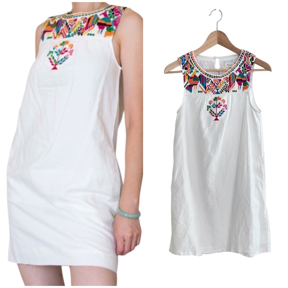 Madewell x JM Dry Goods Embroidered White La Paloma Shift Dress XS